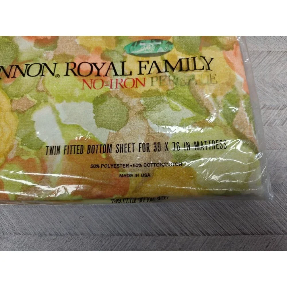 Vintage Cannon Twin Fitted Sheet Watercolor Rose Royal Family No-Iron Percale